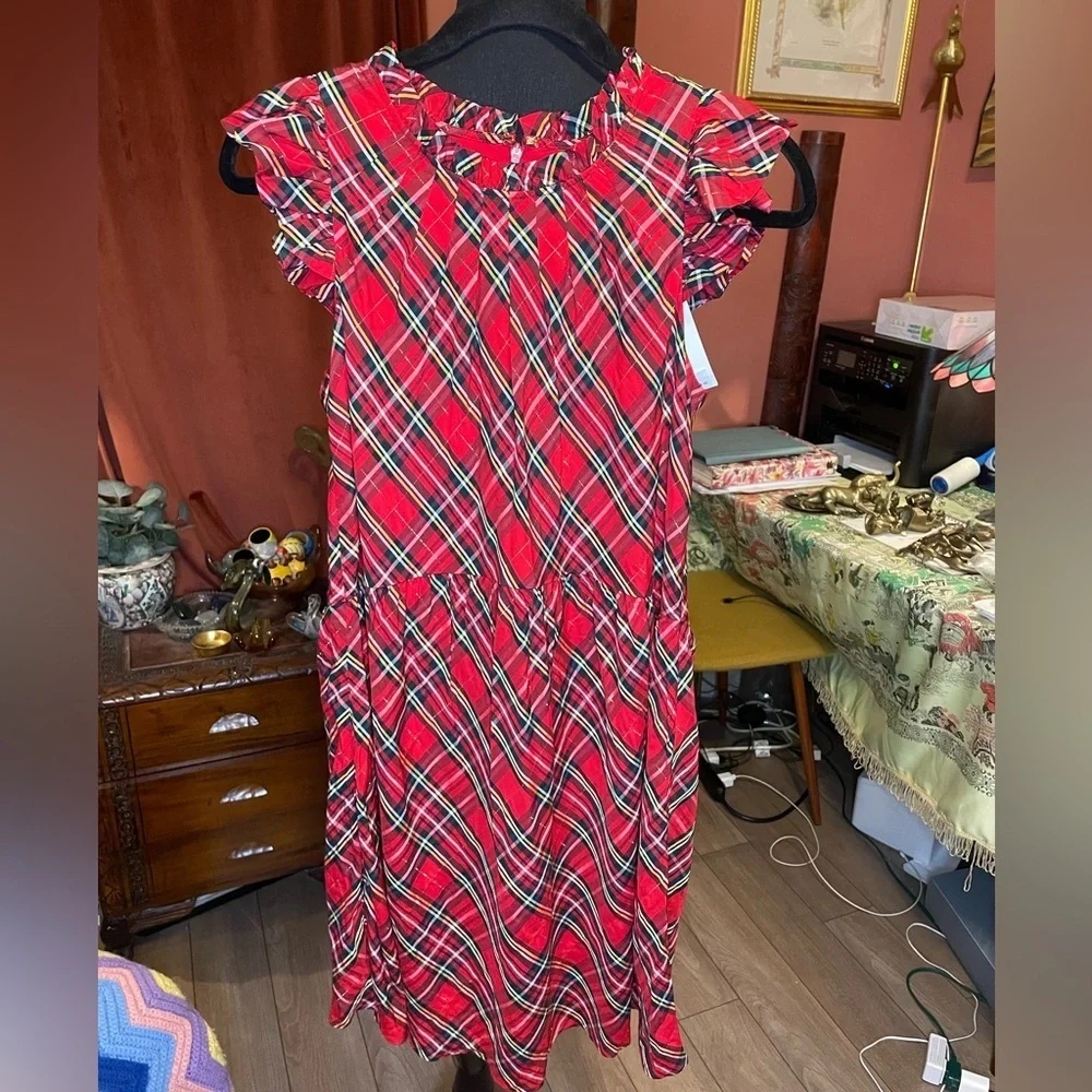 NWT Vineyard Vines Red Ruffle plaid Mini swing dress. Retail $168 Size 4.
